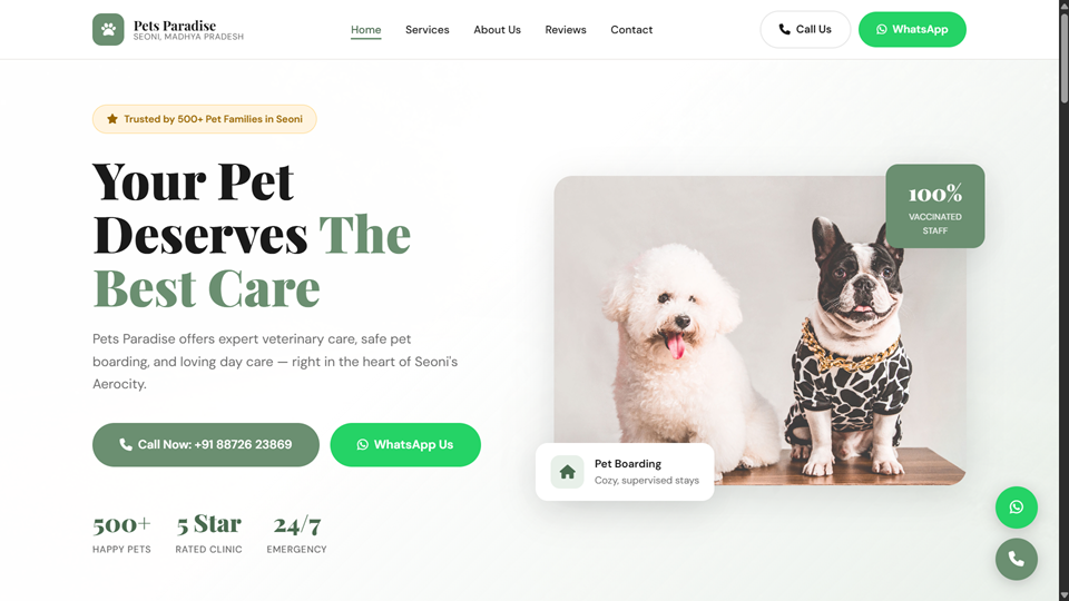 Pets Paradise - Pet Care Clinic Website